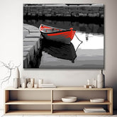 Red boat in the harbor - painting by numbers